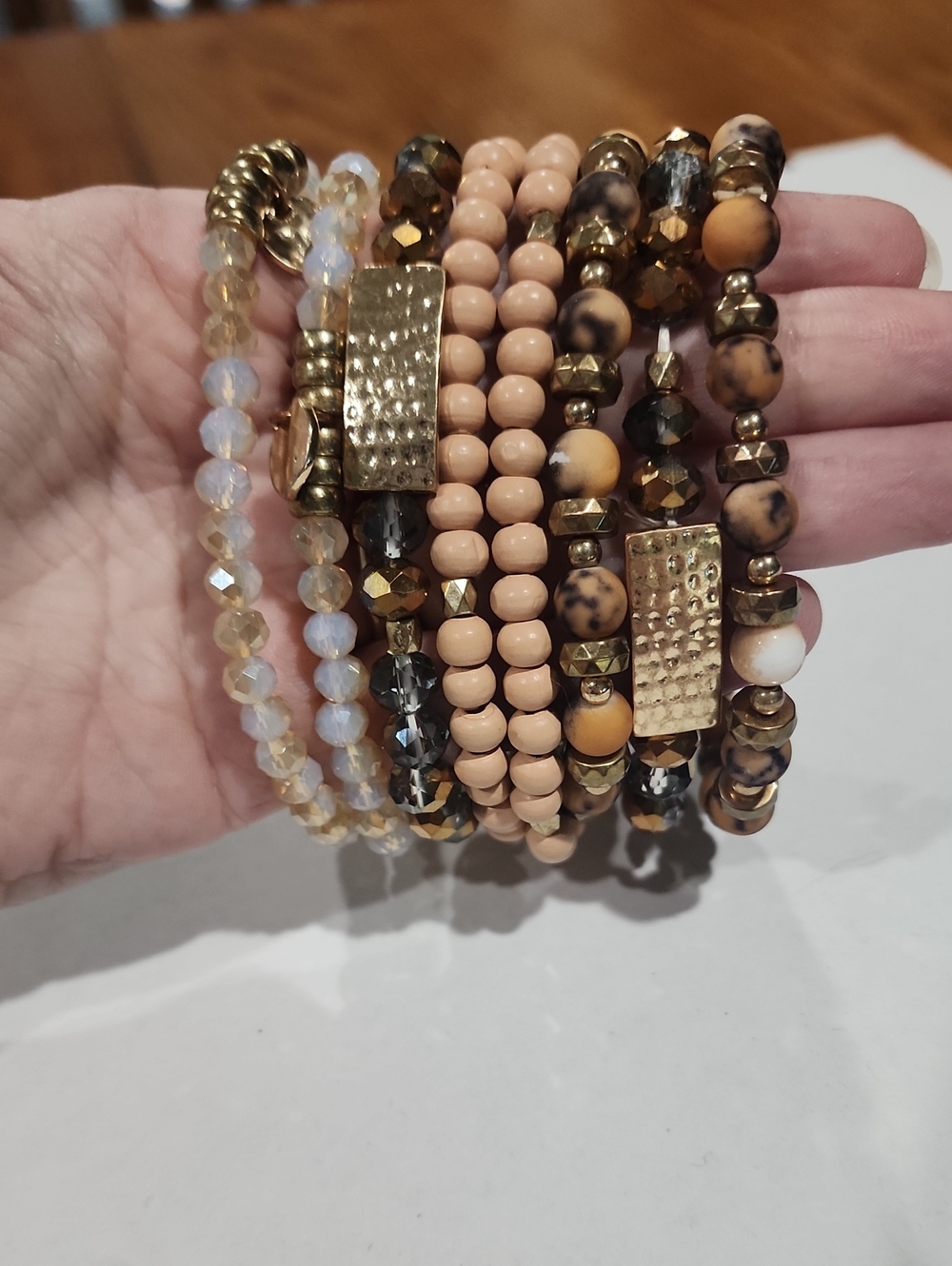 Maurices Gold and Tan Beaded Bracelet Set
